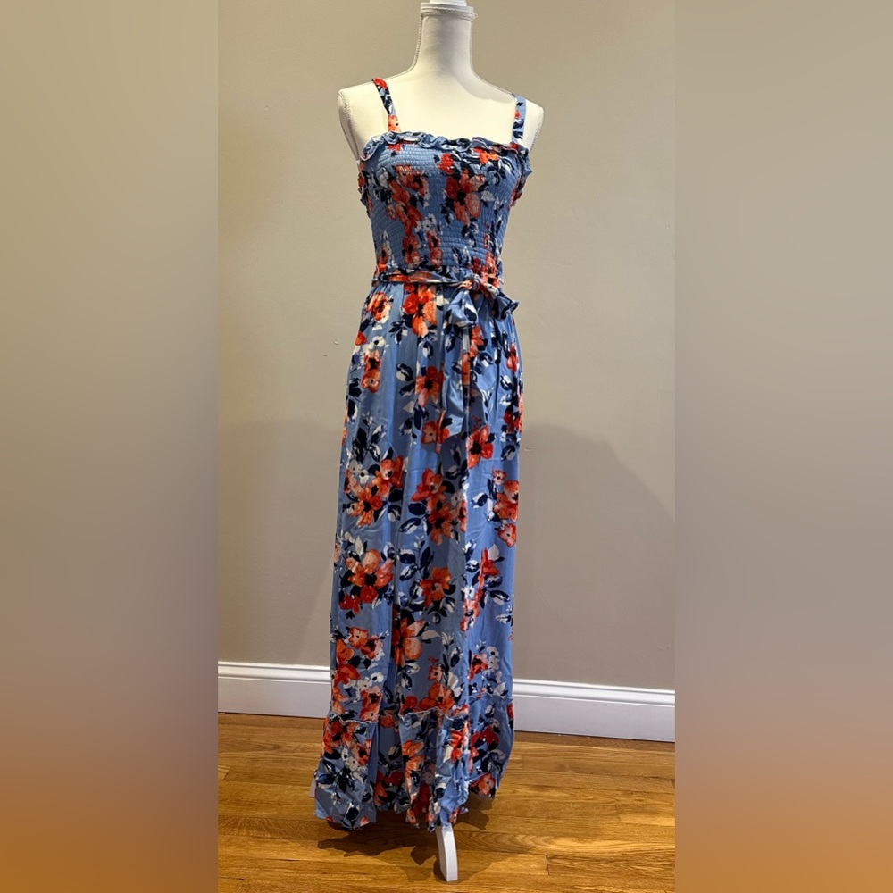 Blue Floral Smock Top Maxi Dress